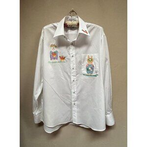 Leonardi Couture Int Women's White Bunny Stitched Shirt Size Large Easter
